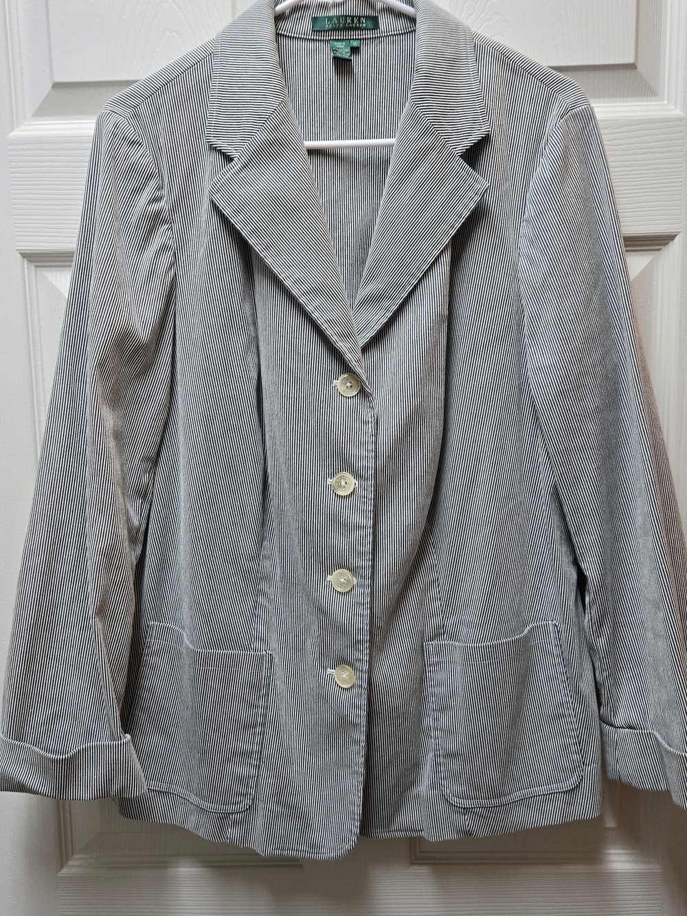 Lauren Ralph Lauren Greyish-blue Narrow-Striped Blazer Jacket